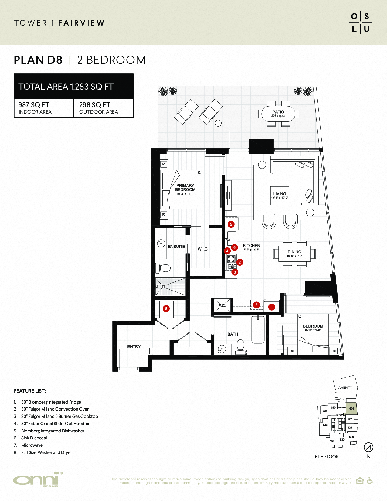 Floor plan for 2 beds, 2 baths, 987 sqft